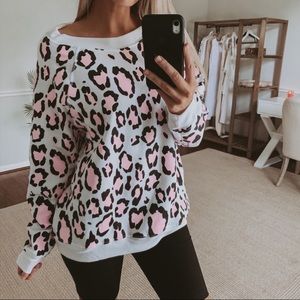 Wildfox Pink Snow Leopard Pullover Sweatshirt